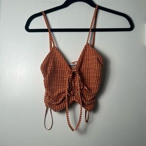 Zara Gingham Orange and White Cropped Roche Tie Tank Top Size Small